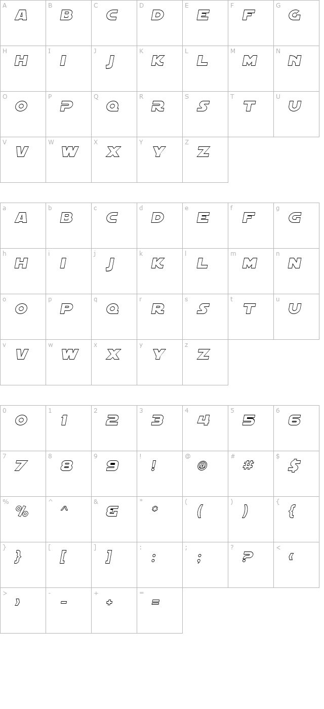 SF Distant Galaxy Outline Italic character map