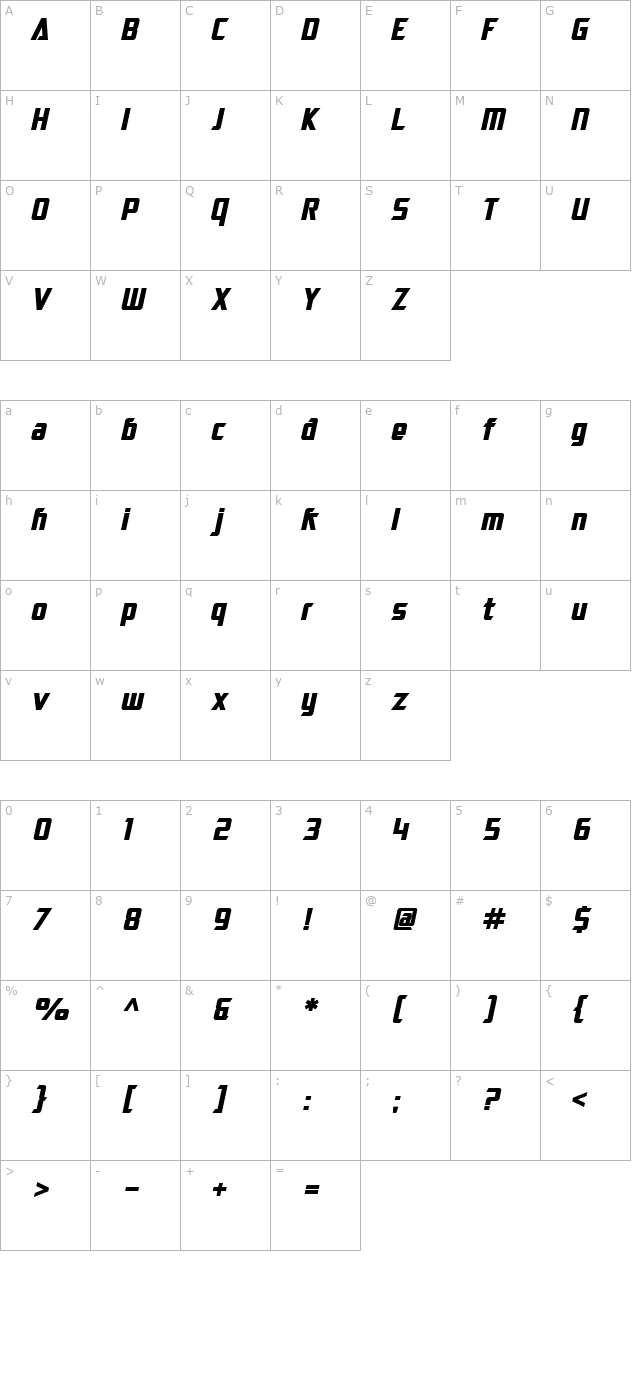 SF Electrotome Bold Oblique character map