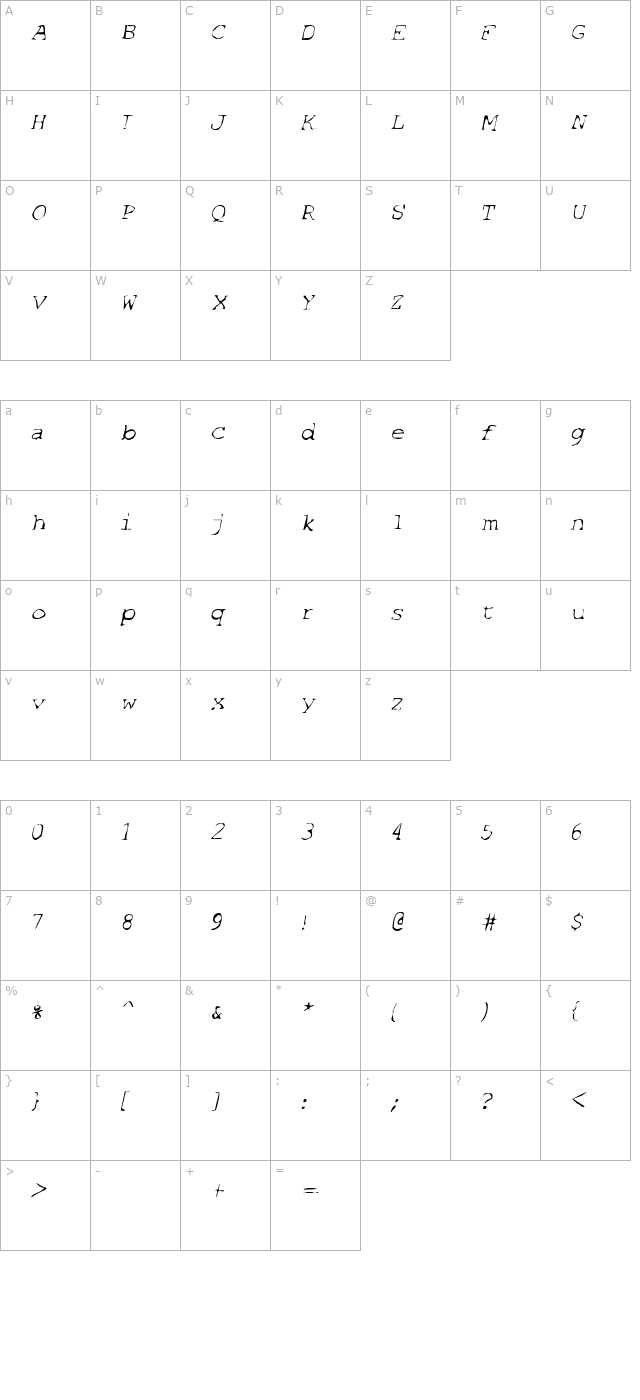 SF Espionage Light Oblique character map