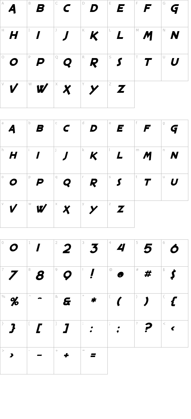 SF Espresso Shack Bold Italic character map