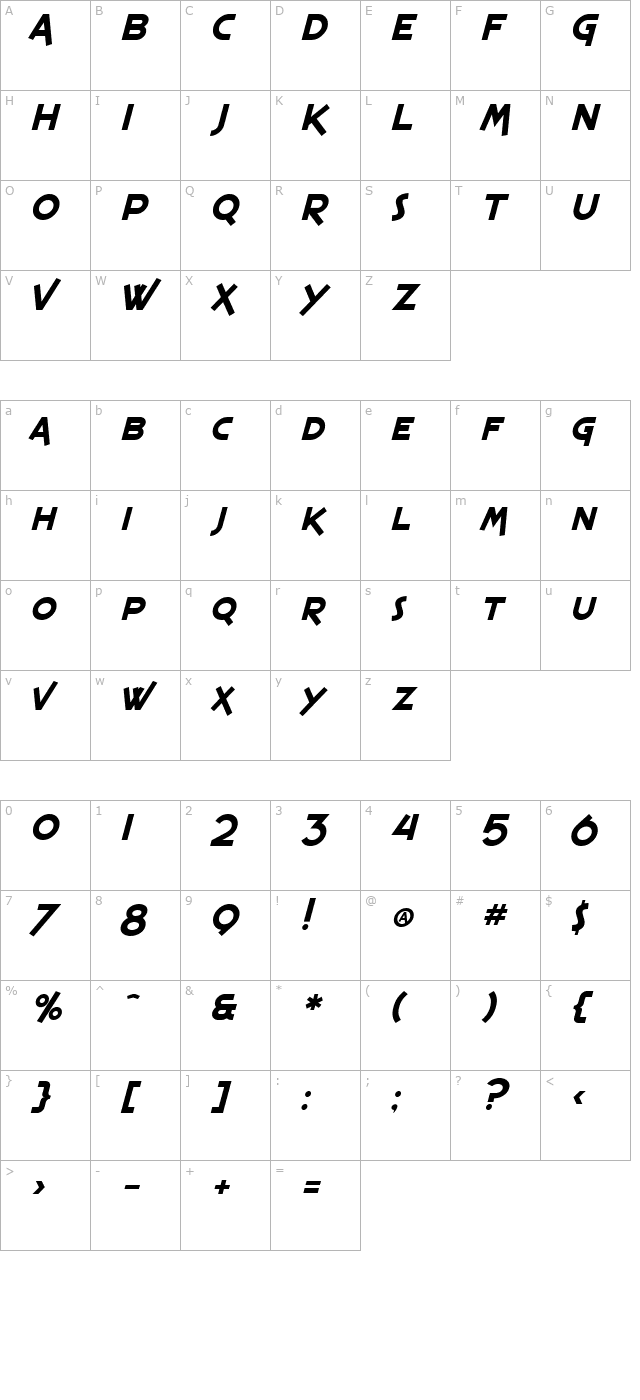 sf-espresso-shack-italic character map