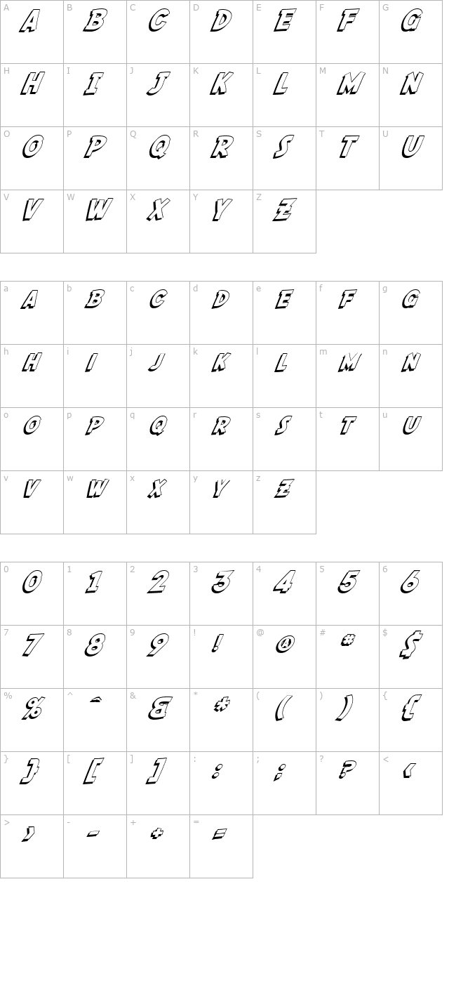 SF Fedora Shadow character map