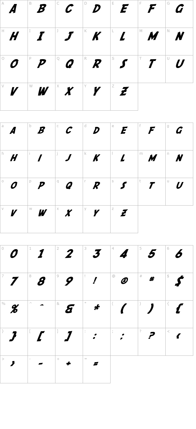 SF Fedora character map