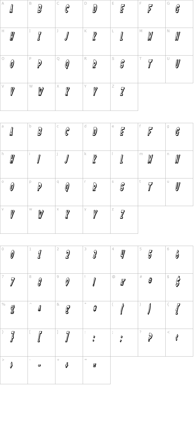 SF Ferretopia Shaded Oblique character map