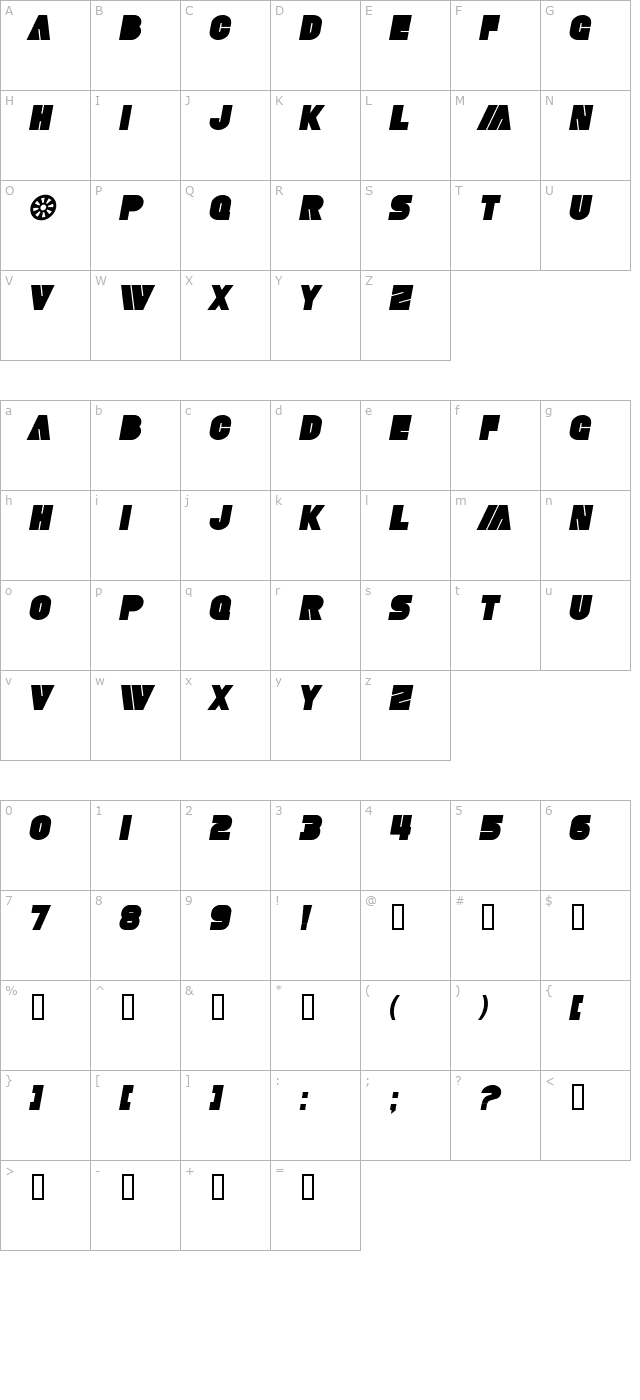 SF Fortune Wheel Bold Italic character map