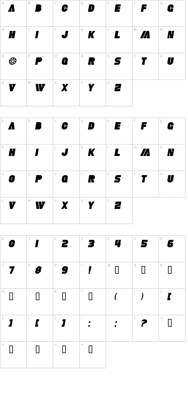 SF Fortune Wheel Italic character map