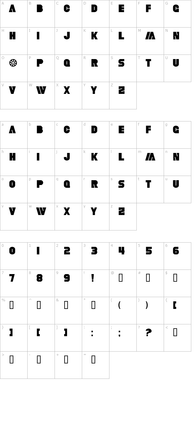 SF Fortune Wheel character map