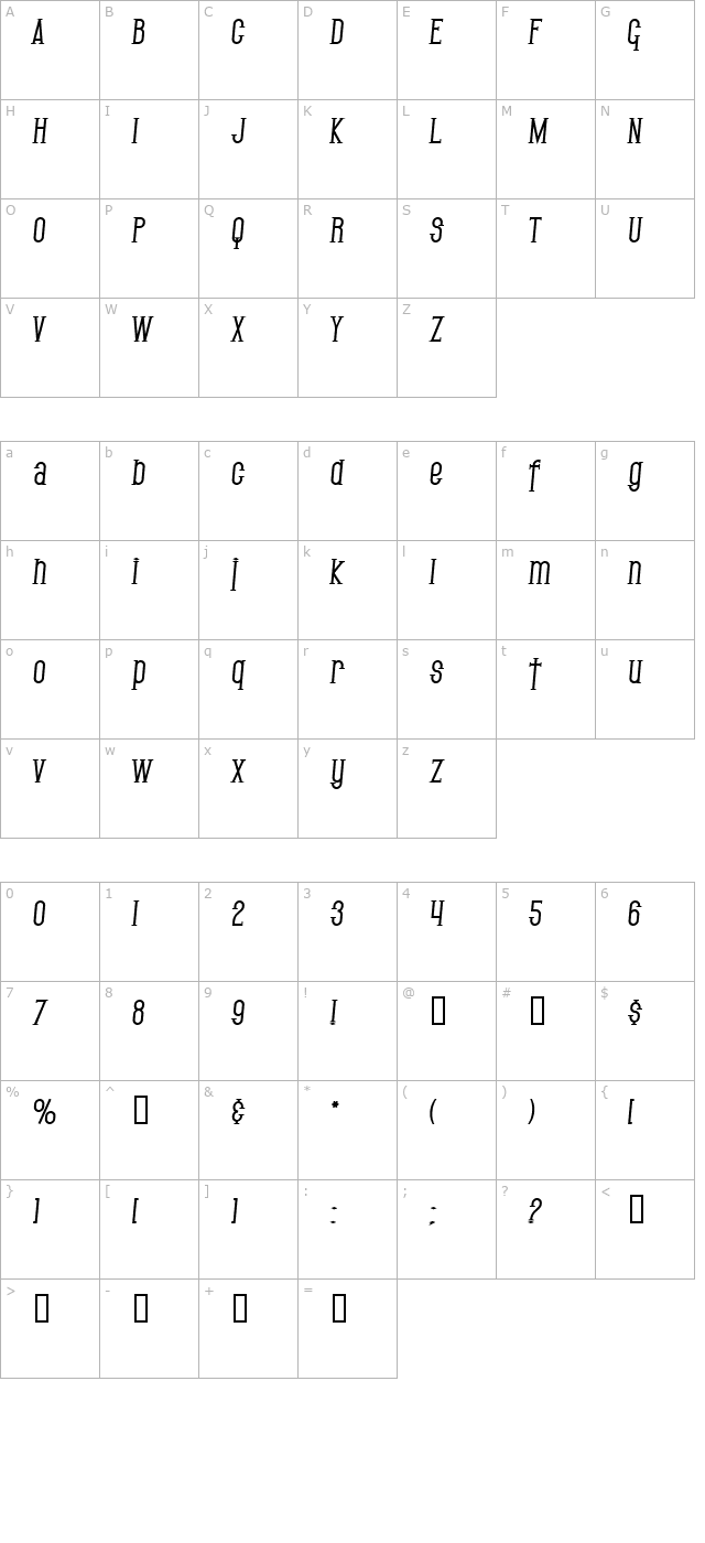 SF Gothican Bold Italic character map