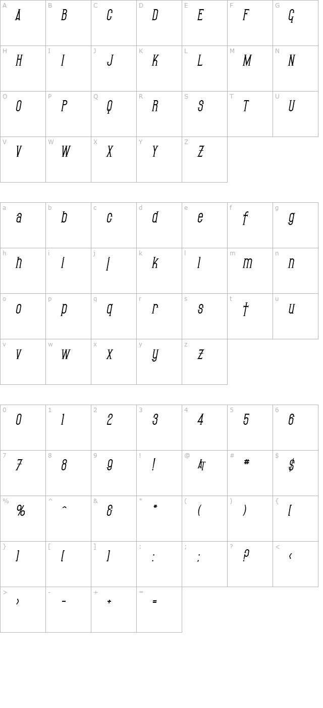 SF Gothican Bold Oblique character map