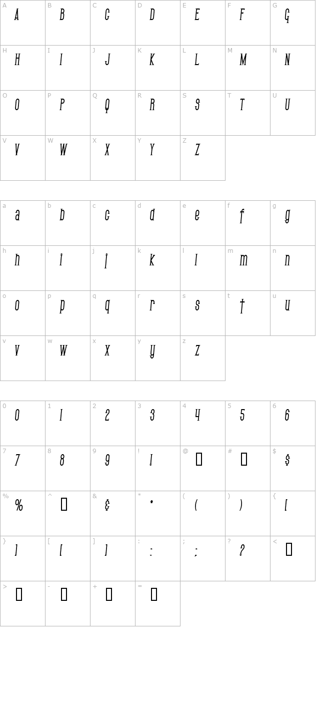 sf-gothican-condensed-bold-italic character map