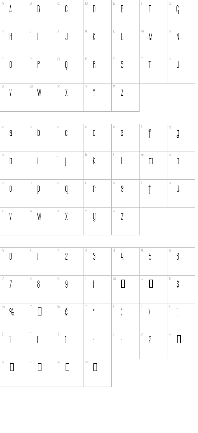 SF Gothican Condensed character map