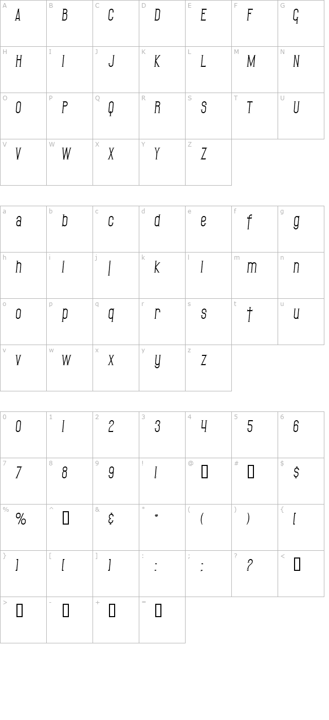 SF Gothican Italic character map