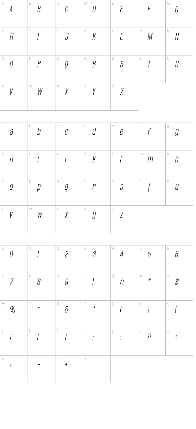 SF Gothican Oblique character map