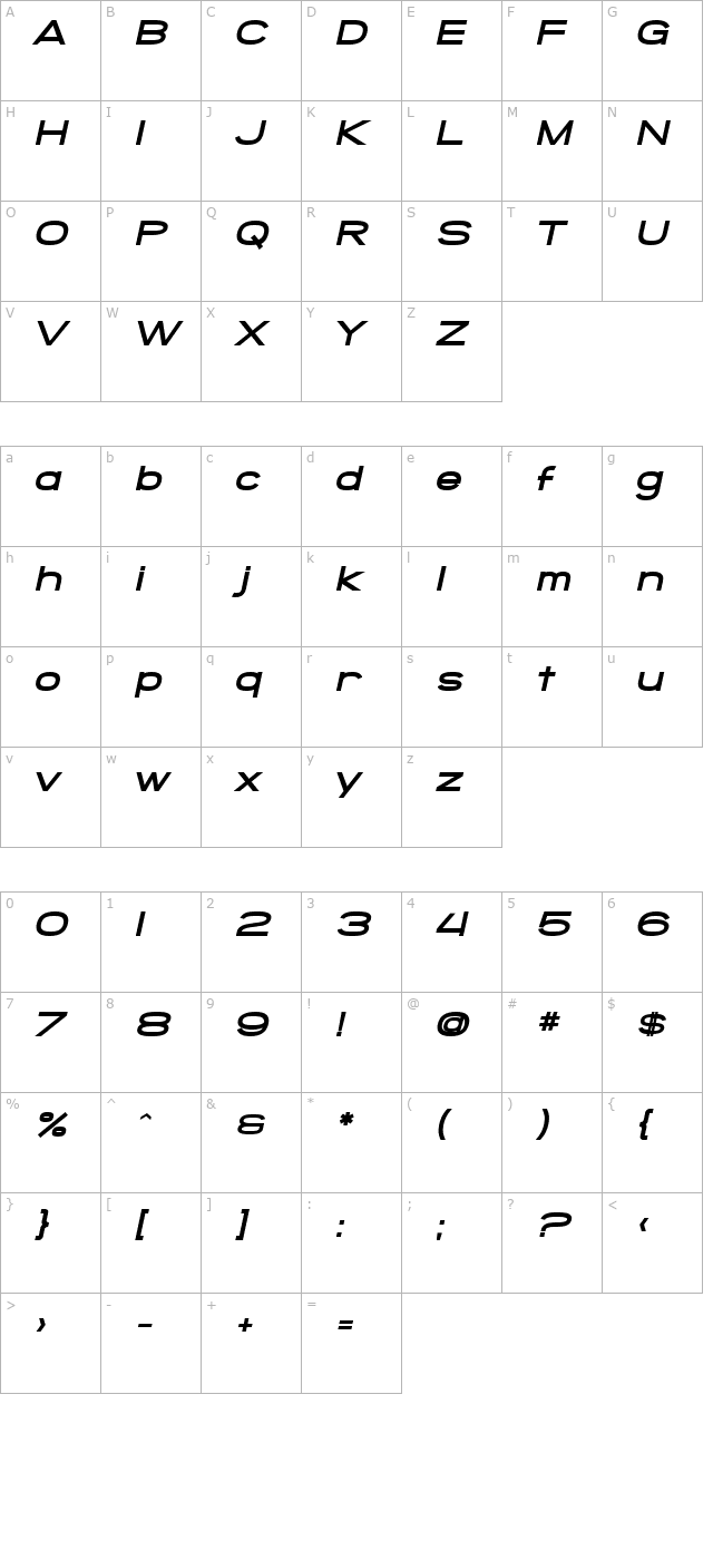 SF Grandezza Heavy Oblique character map