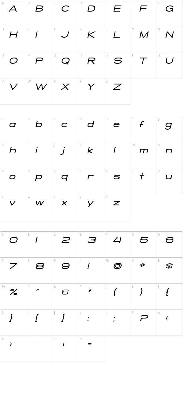 SF Grandezza Medium Oblique character map