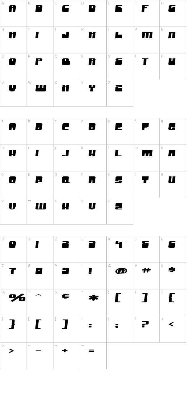 SF Groove Machine Extended Bold character map