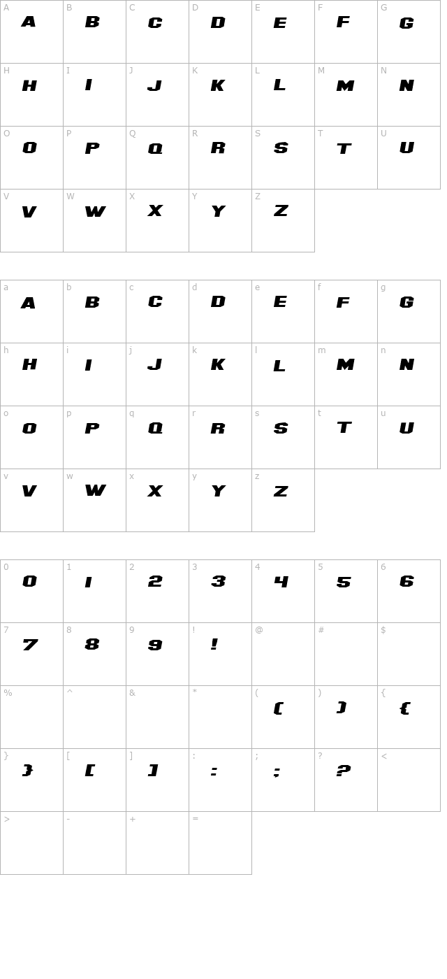 sf-hollywood-hills-extended-italic character map