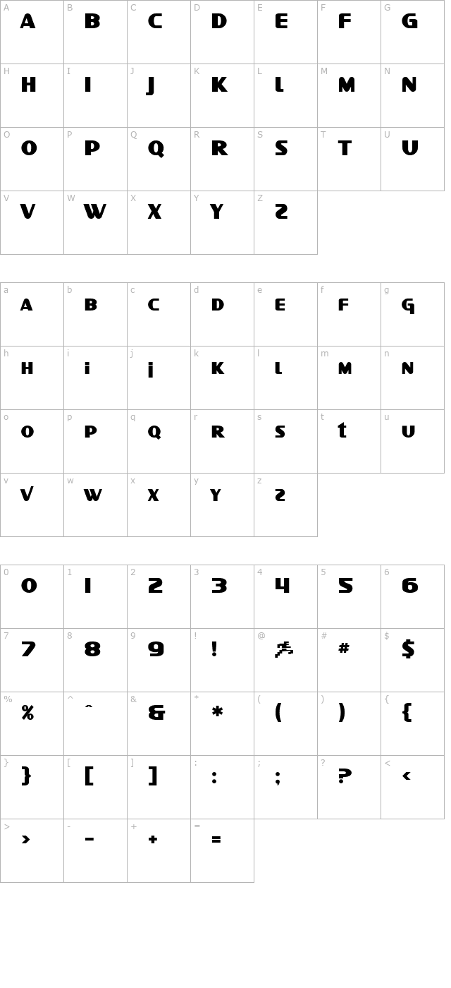 SF Intellivised Bold character map