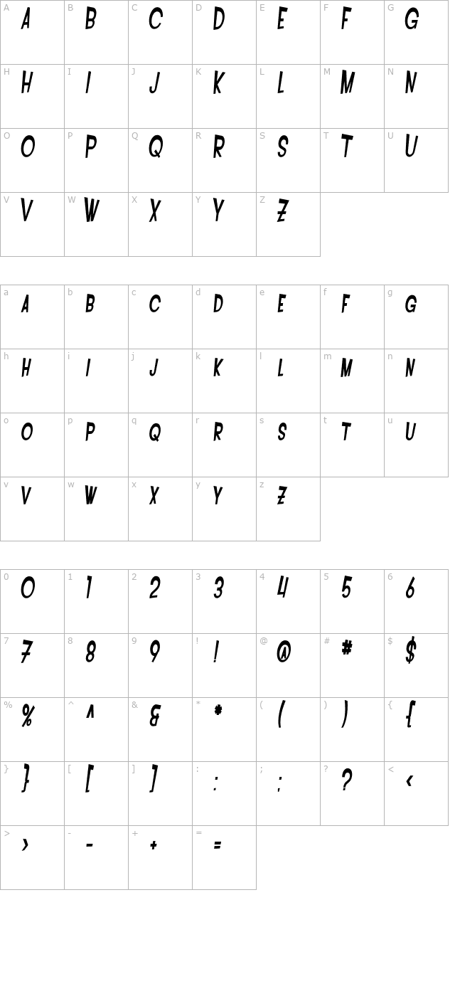 sf-intoxicated-blues-bold-oblique character map