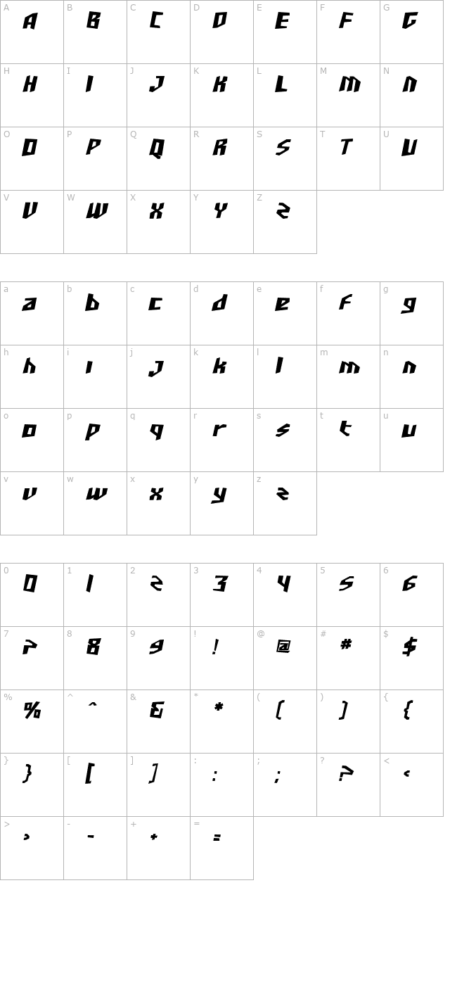 sf-junk-culture-bold-oblique character map