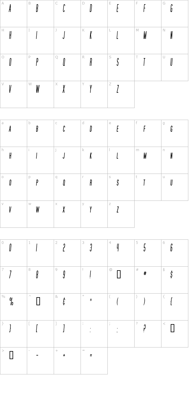 sf-movie-poster-condensed-italic character map