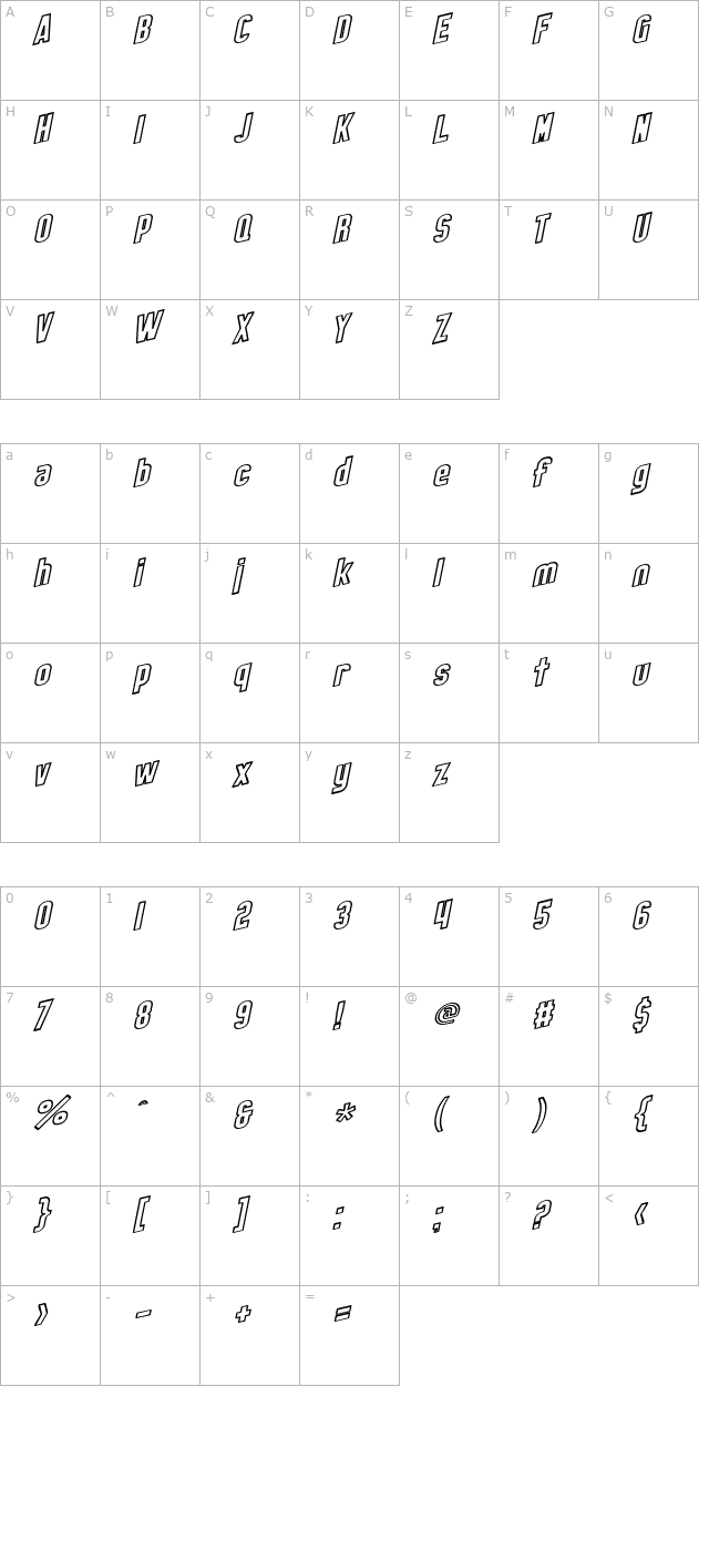 SF Obliquities Outline character map