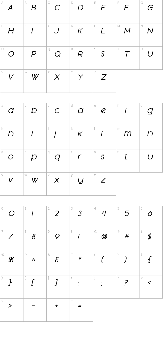 SF Orson Casual Medium Oblique character map