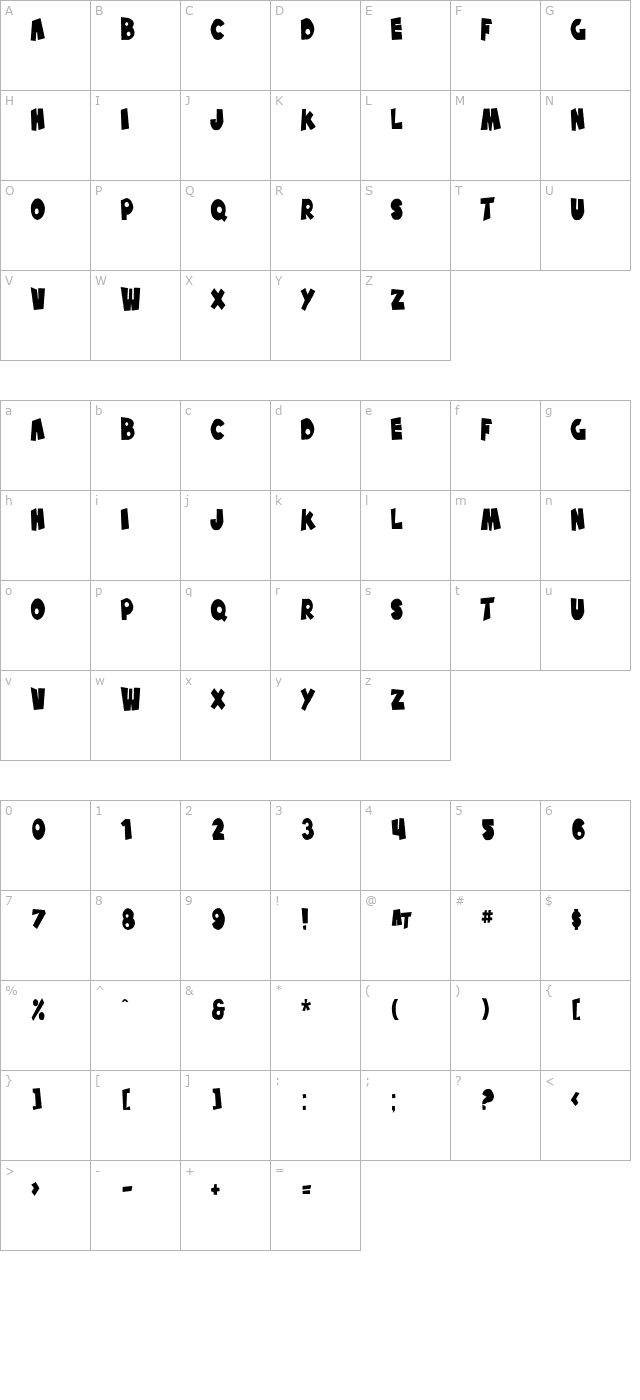 SF Pale Bottom Condensed character map