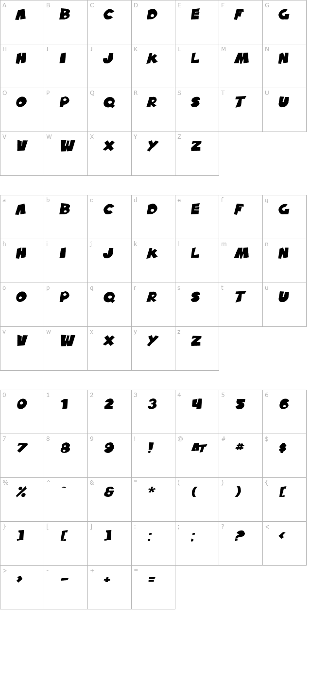 SF Pale Bottom Extended Oblique character map