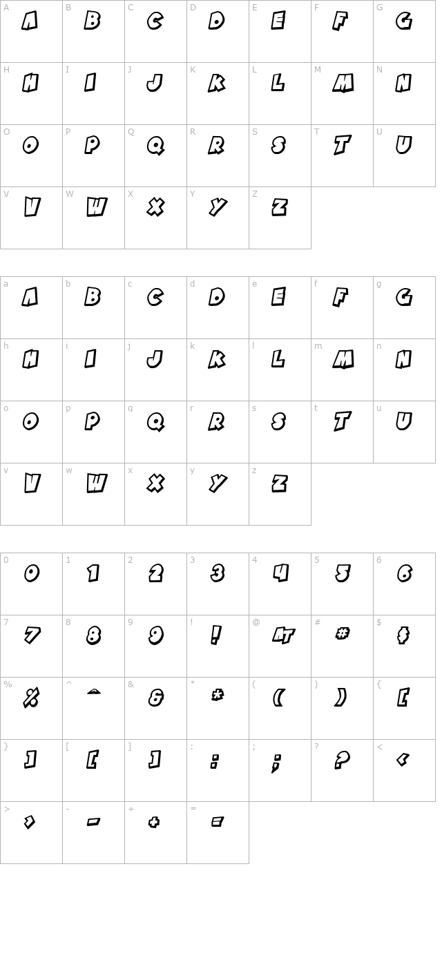 SF Pale Bottom Shaded Oblique character map