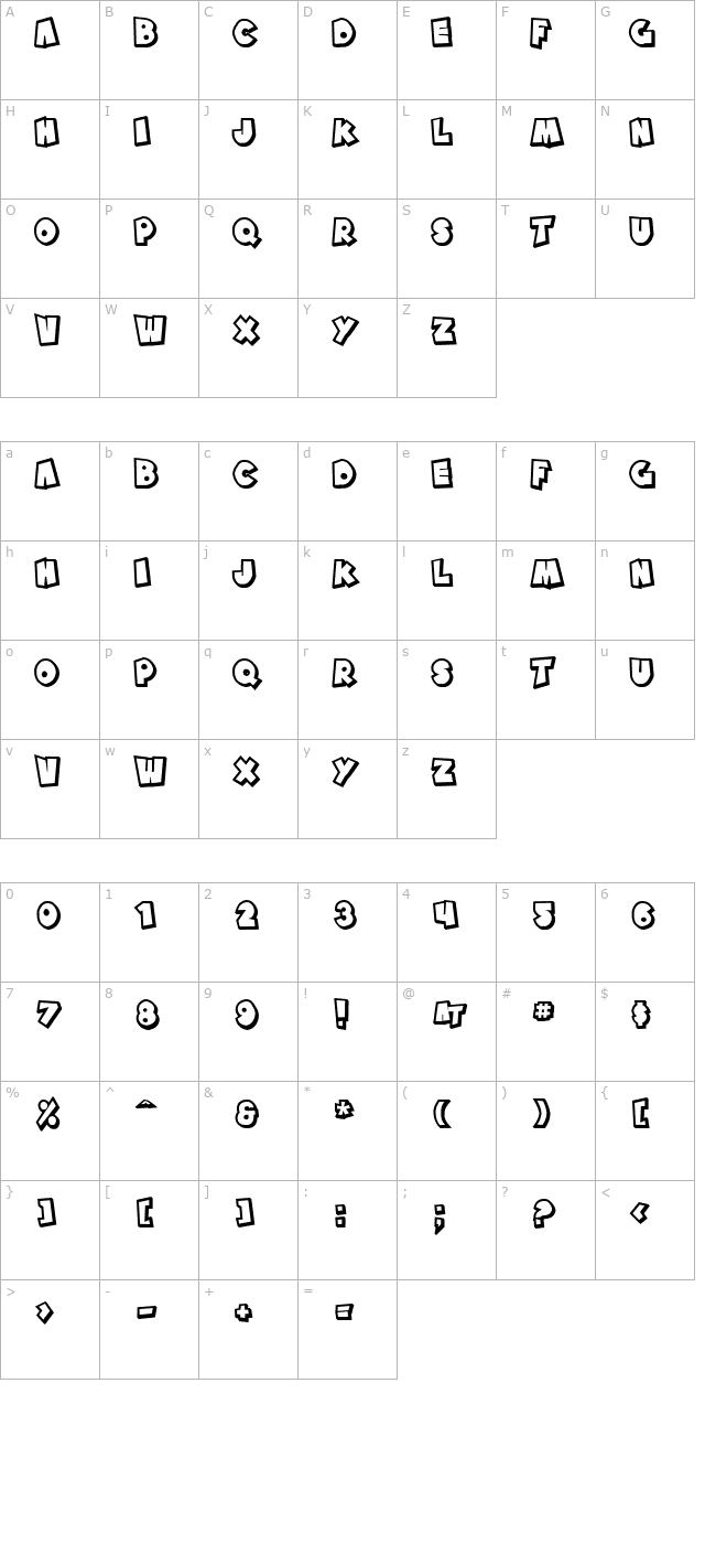 SF Pale Bottom Shaded character map