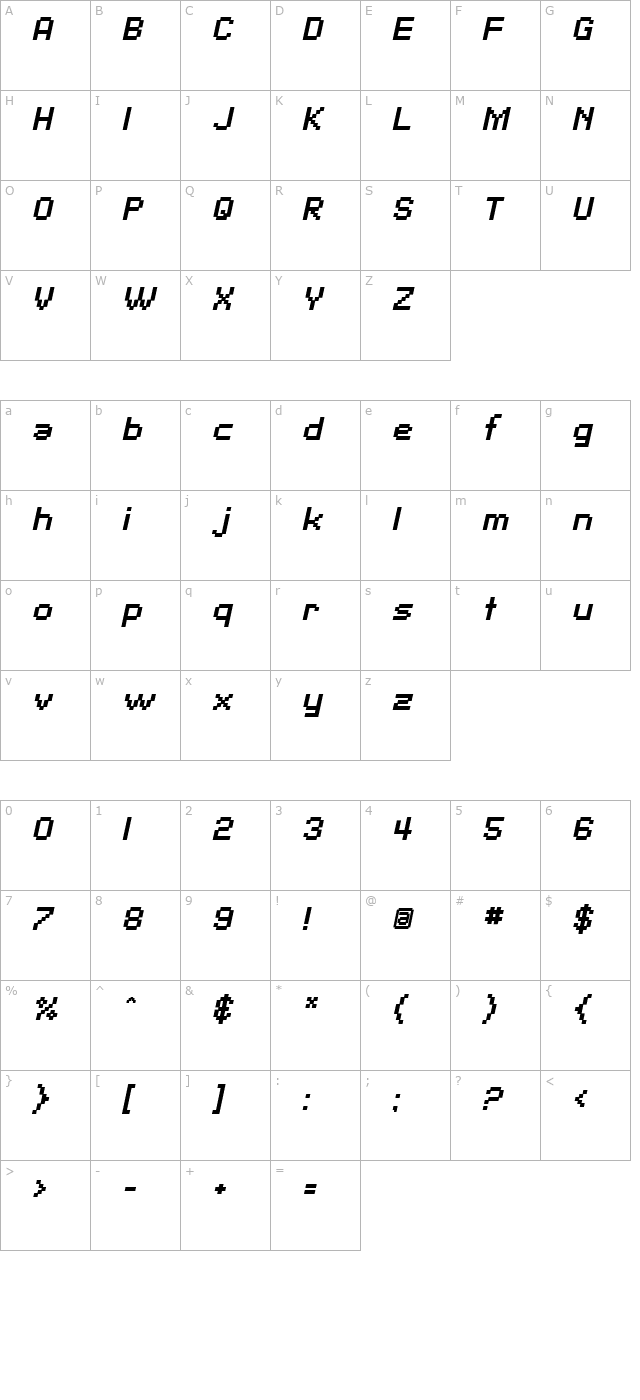 SF Pixelate Bold Oblique character map