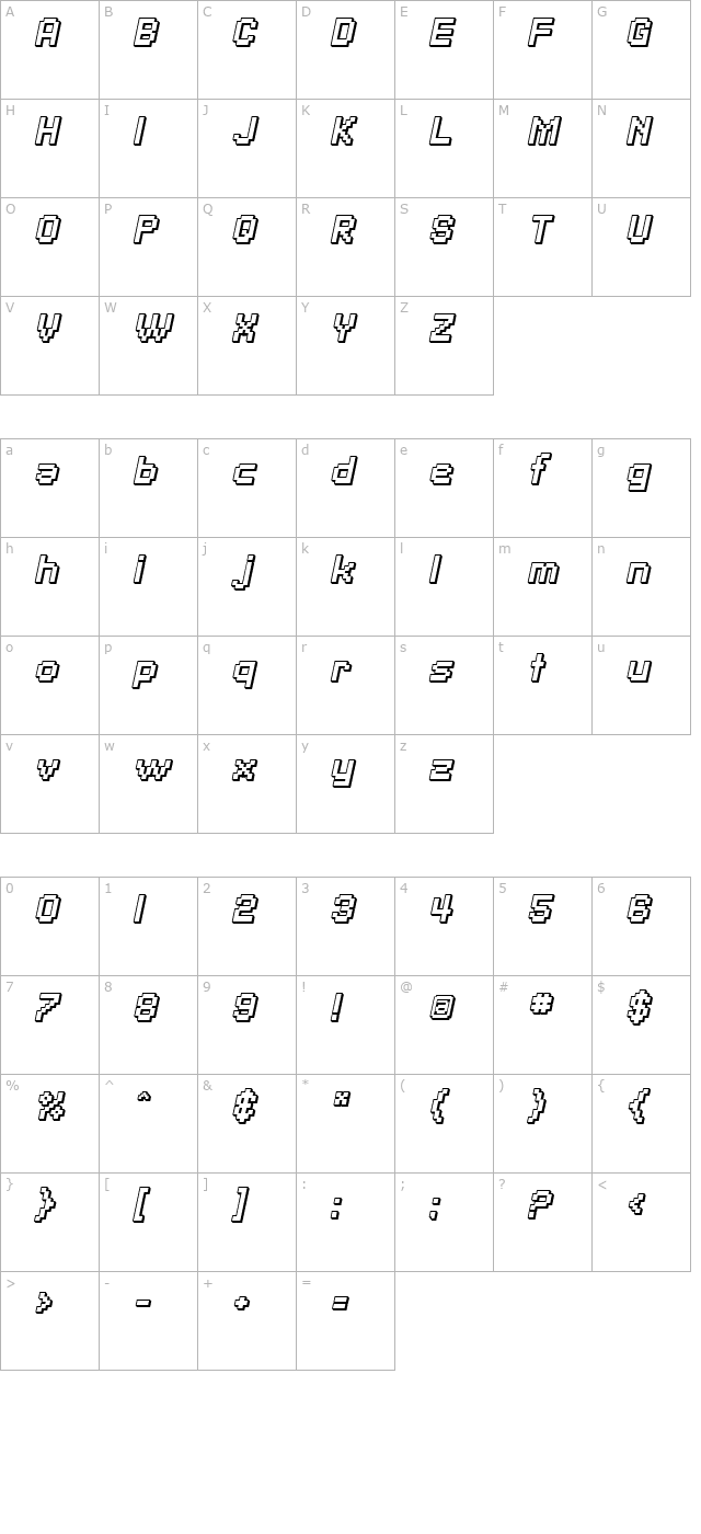 sf-pixelate-shaded-bold-oblique character map