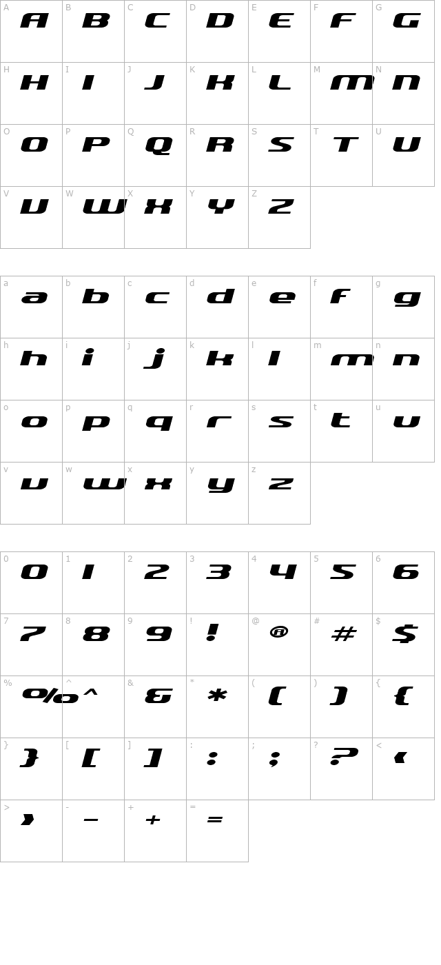 SF Quartzite Extended Italic character map