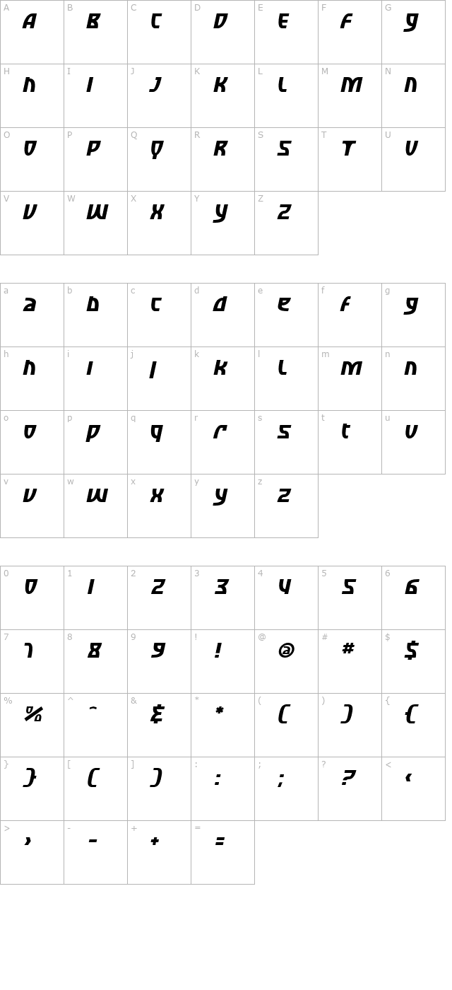 SF Retroesque Oblique character map