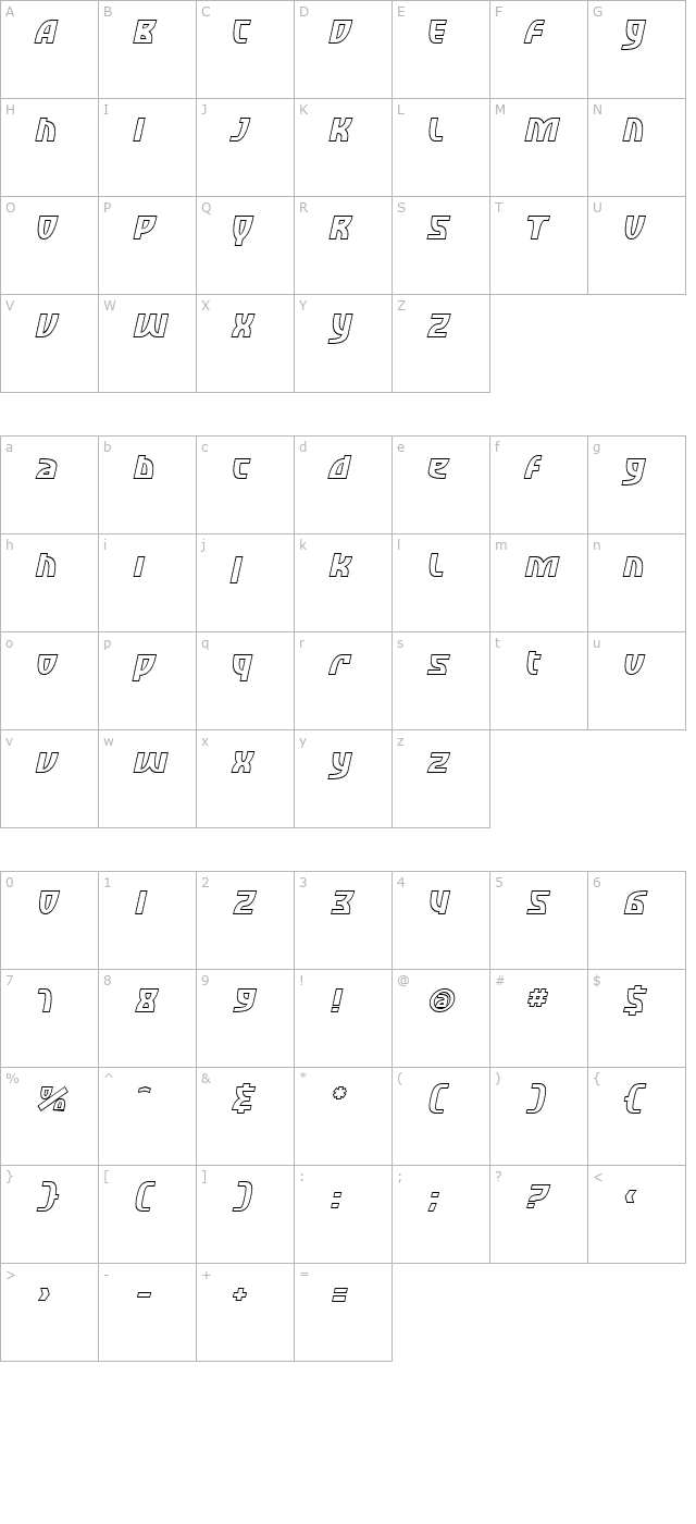 SF Retroesque Outline Oblique character map