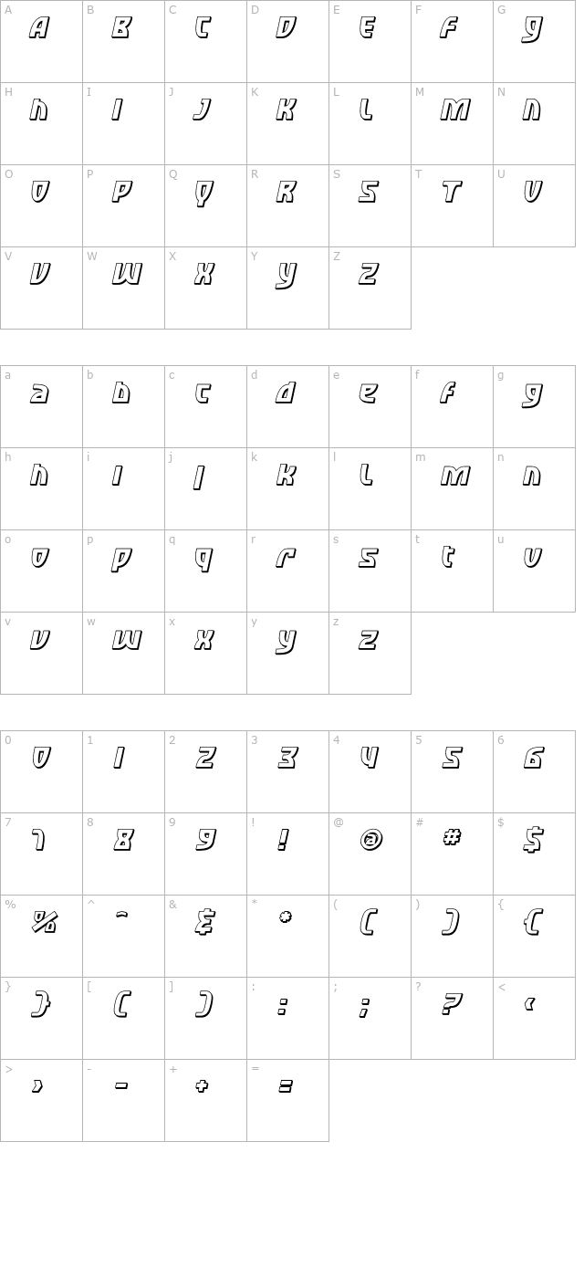 SF Retroesque Shaded Oblique character map