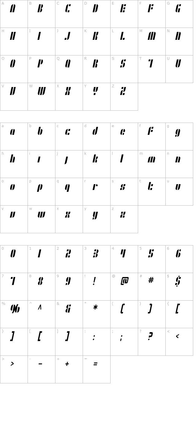 SF RetroSplice Condensed character map