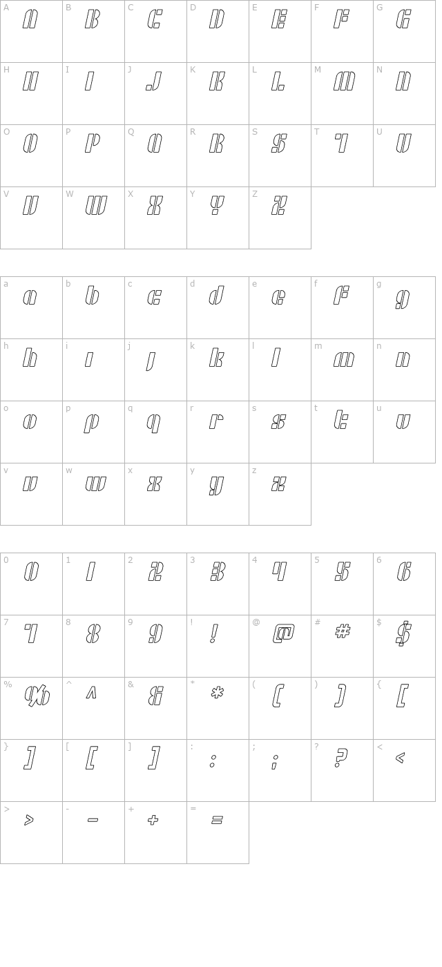 SF RetroSplice Outline character map