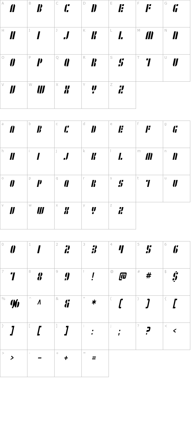 SF RetroSplice SC Condensed character map