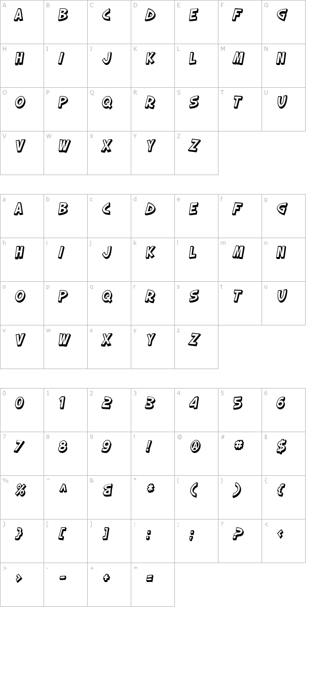 SF Slapstick Comic Shaded Oblique character map