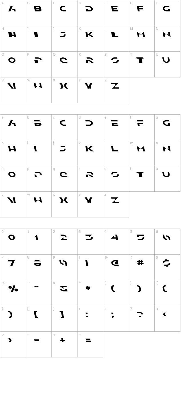 SF Solar Sailer Extended Italic character map