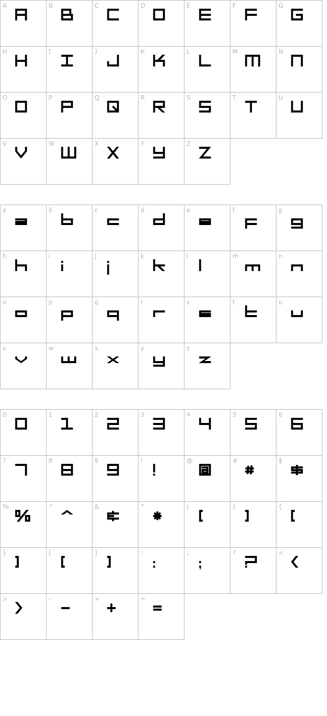 SF Square Head Bold character map