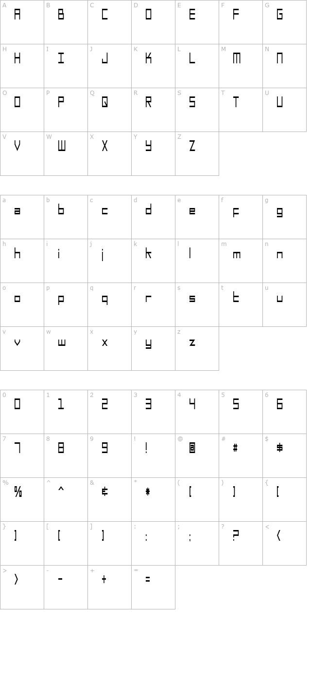 SF Square Head Condensed character map