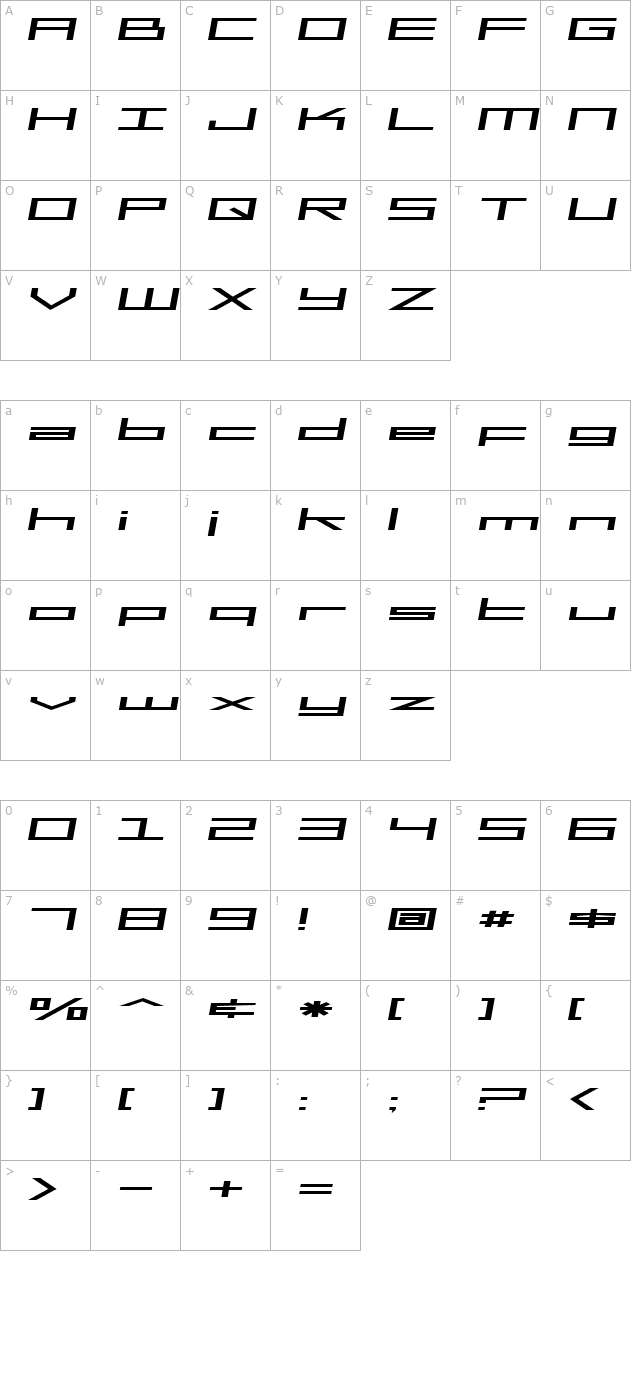 SF Square Head Extended Italic character map