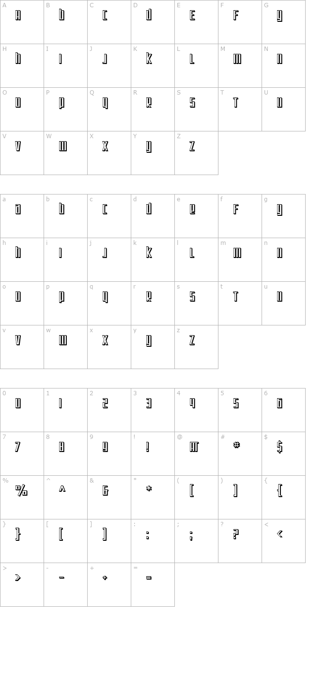 SF Square Root Shaded character map