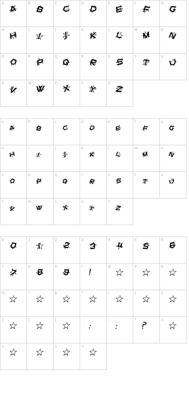 SF Star Dust Italic character map