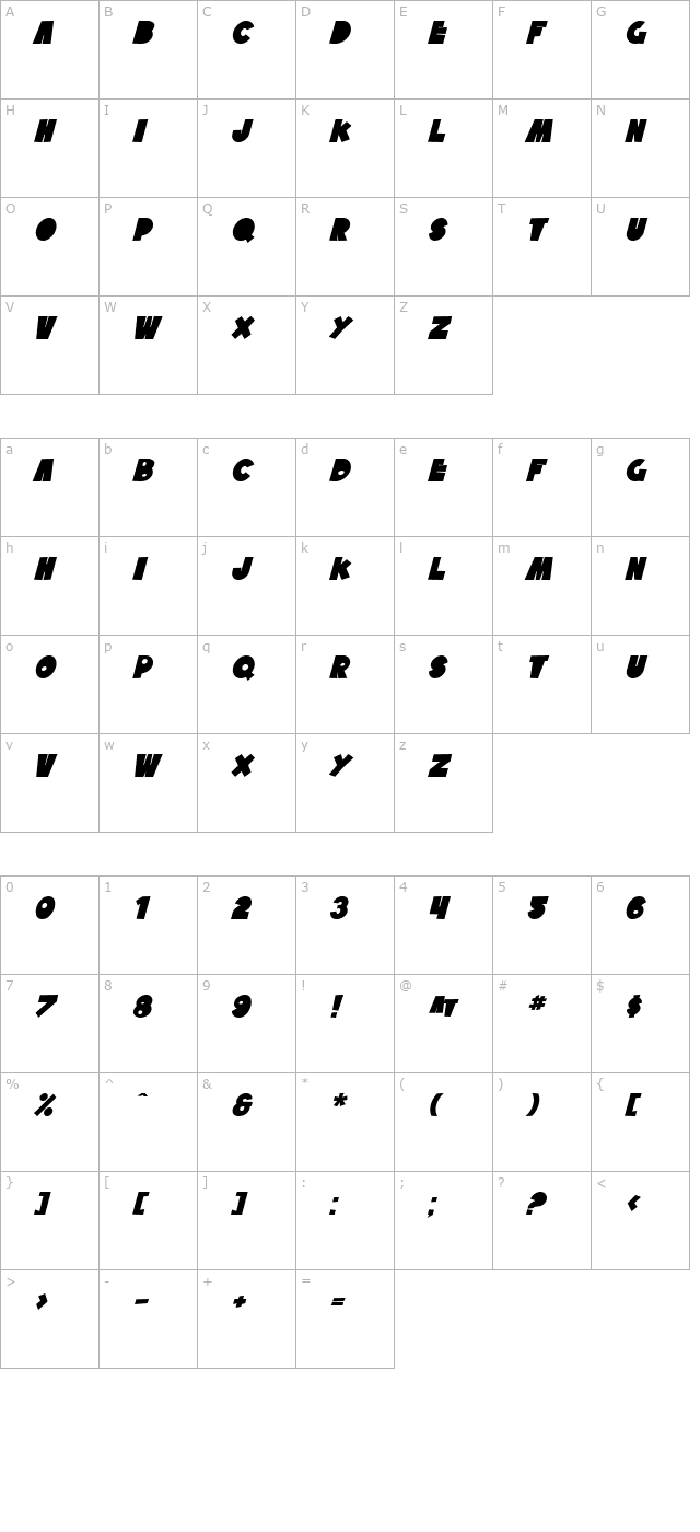 SF Tattle Tales Bold Italic character map