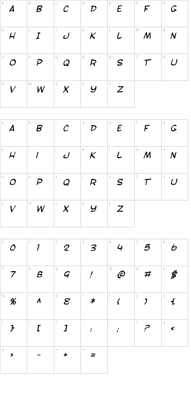 SF Toontime Blotch Italic character map