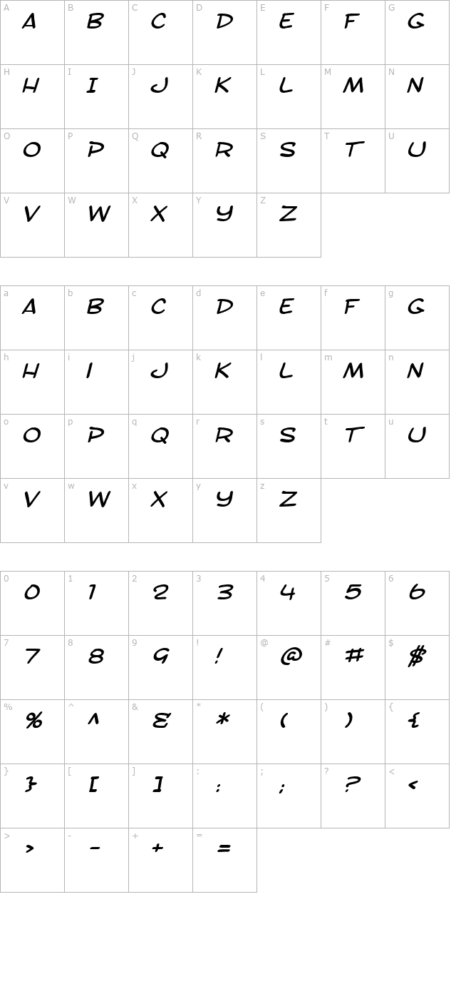 sf-toontime-extended-italic character map